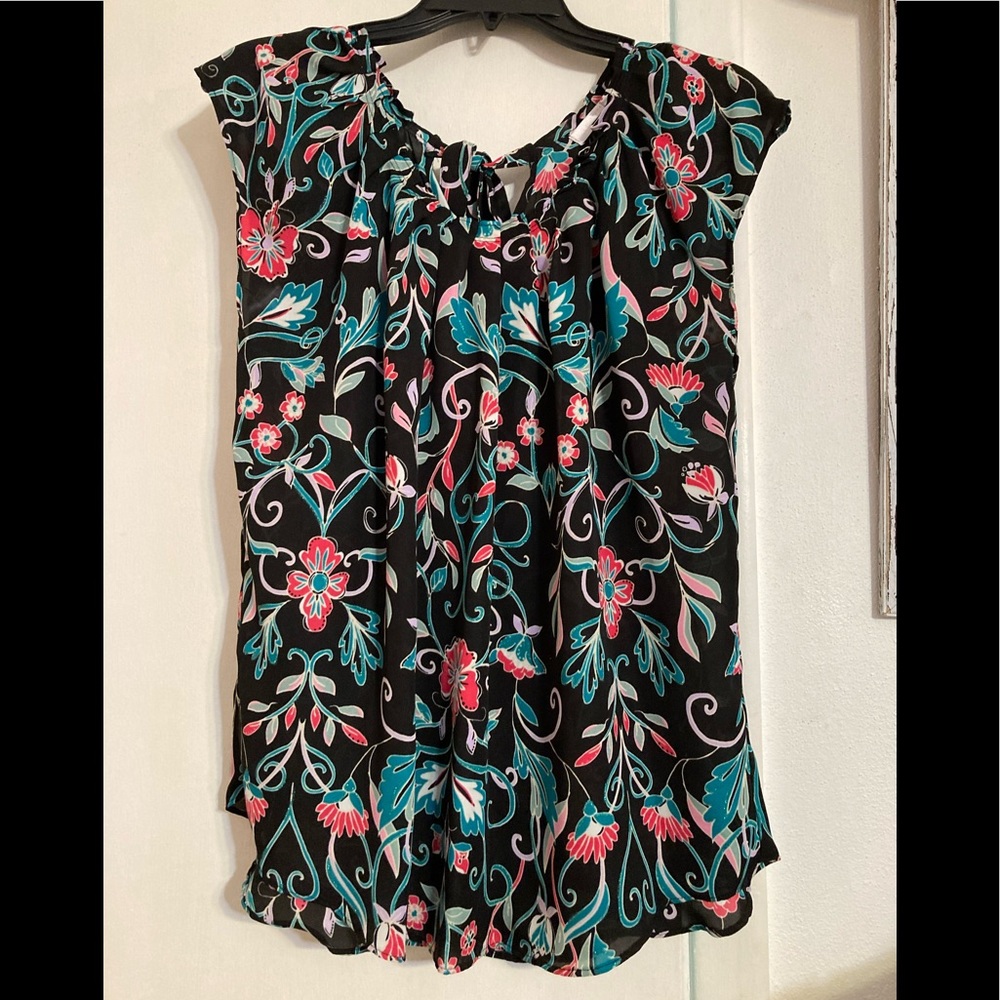 LC Lauren Conrad Floral Cap Sleeve Blouse Sz L